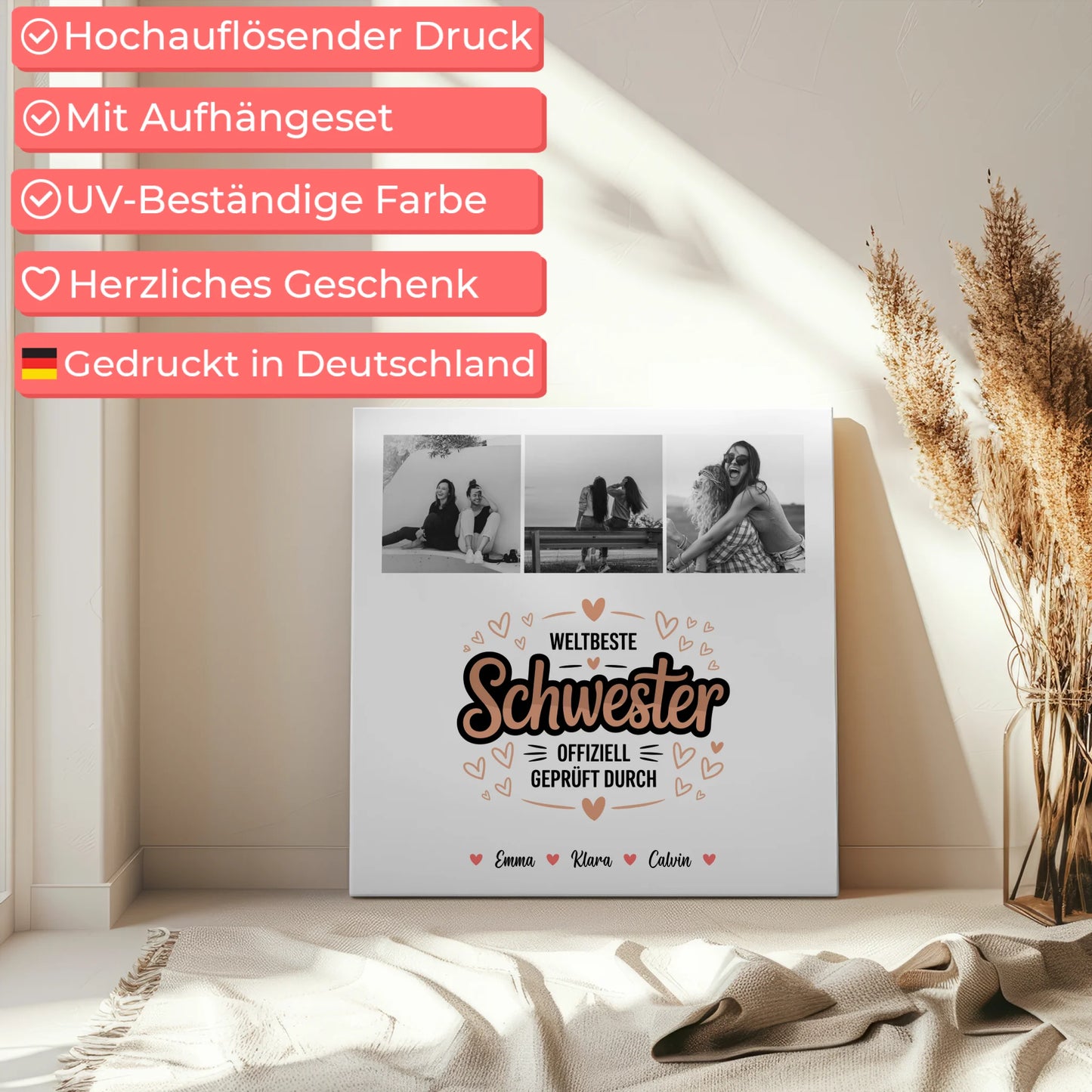 Weltbeste Schwester Leinwand mit Fotocollage personalisiert Offiziell geprüft durch Schwester 5