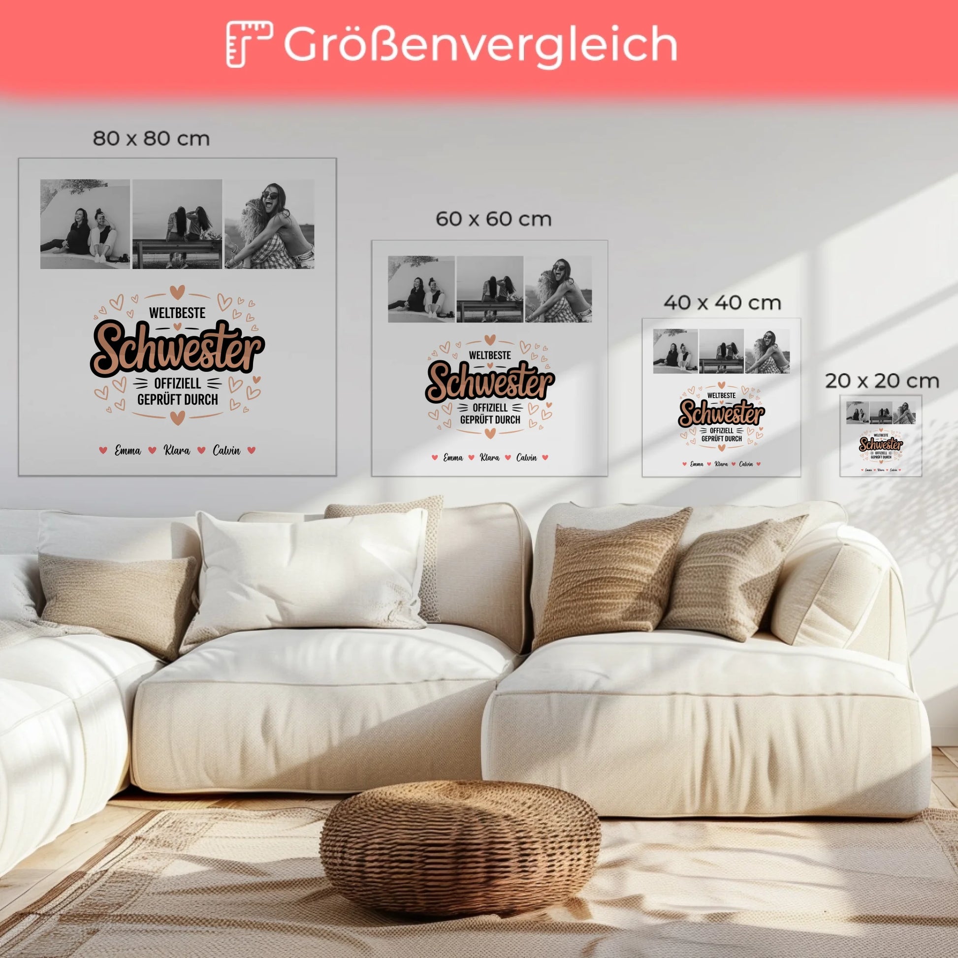 Weltbeste Schwester Leinwand mit Fotocollage personalisiert Offiziell geprüft durch Schwester 6