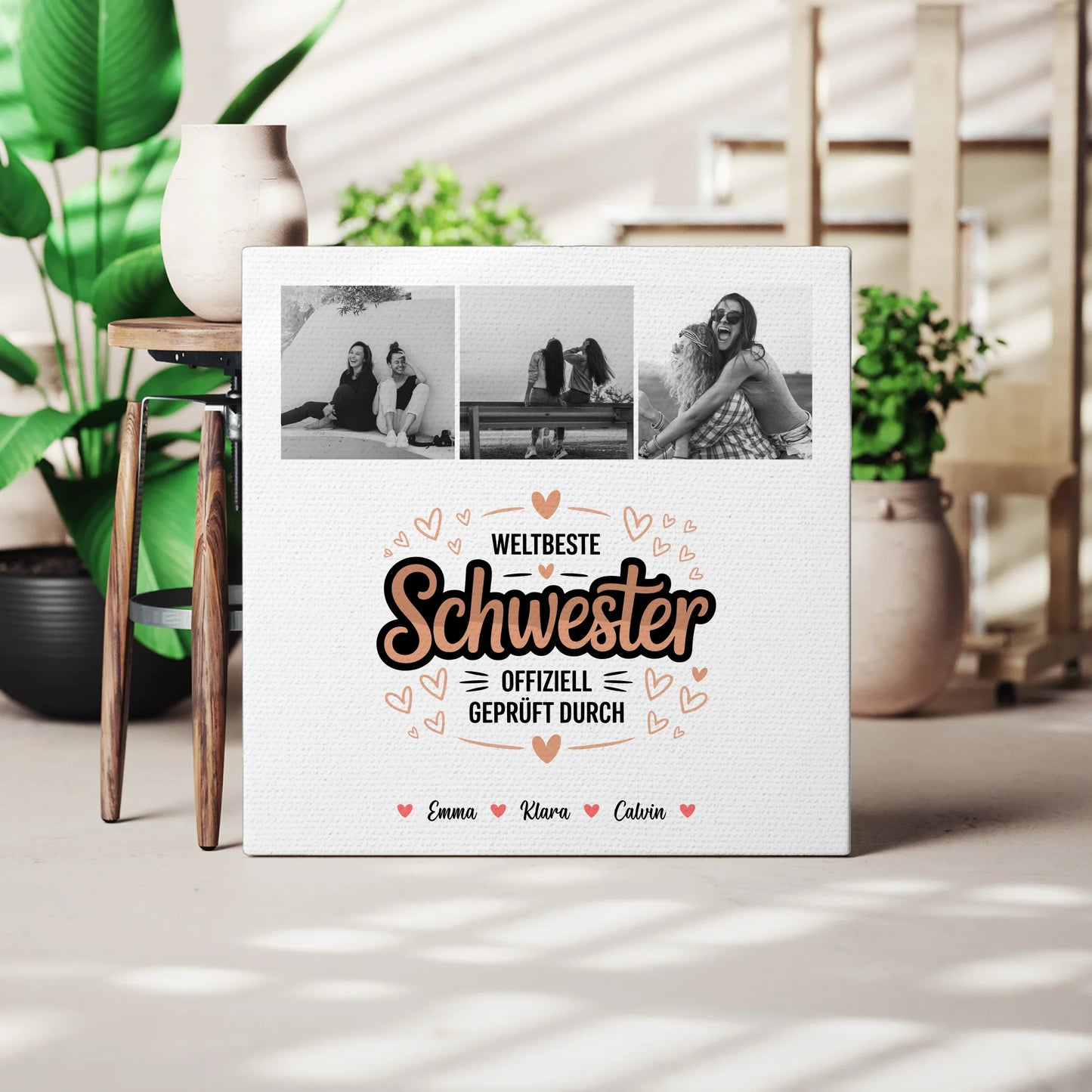 Weltbeste Schwester Leinwand mit Fotocollage personalisiert Offiziell geprüft durch Schwester 3
