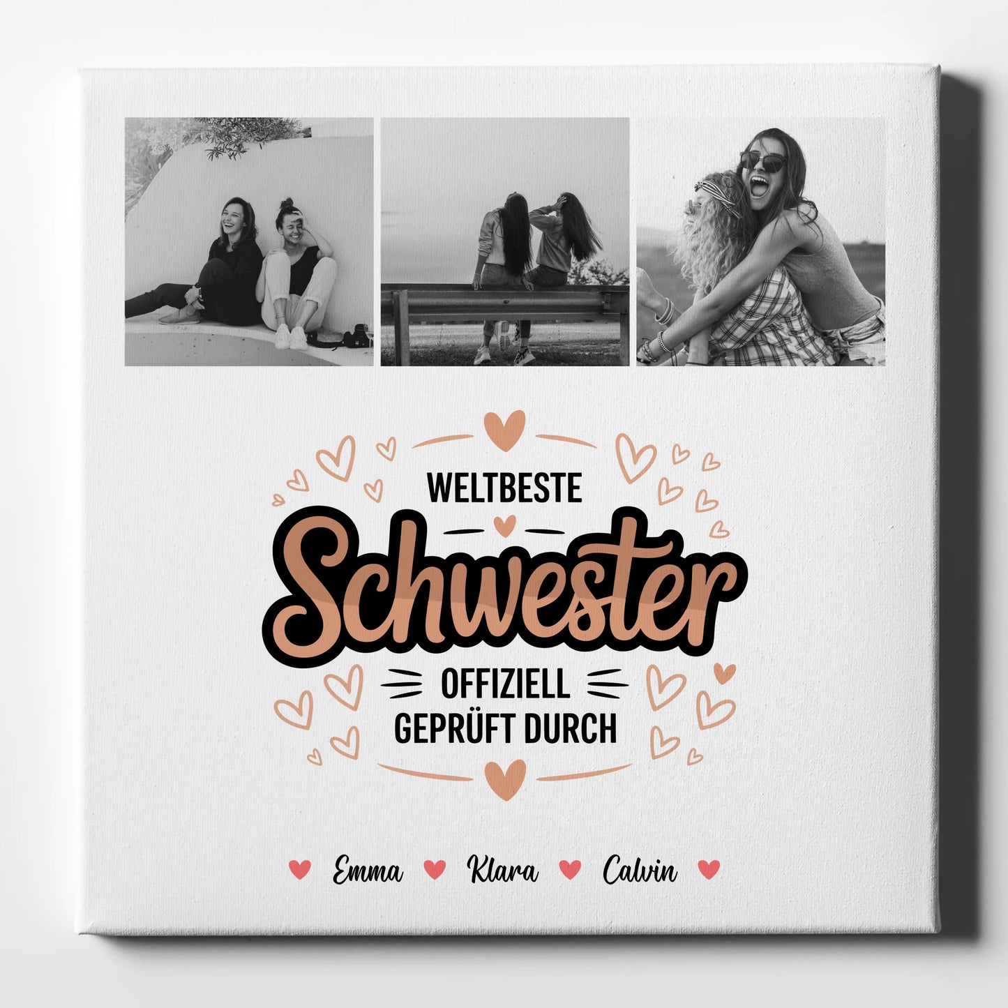 Weltbeste Schwester Leinwand mit Fotocollage personalisiert Offiziell geprüft durch Schwester 1