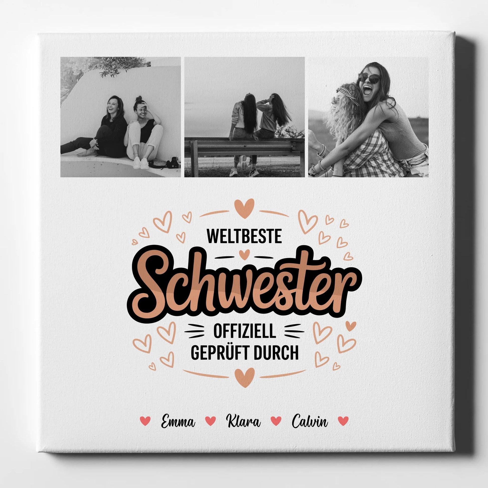 Weltbeste Schwester Leinwand mit Fotocollage personalisiert Offiziell geprüft durch Schwester 1
