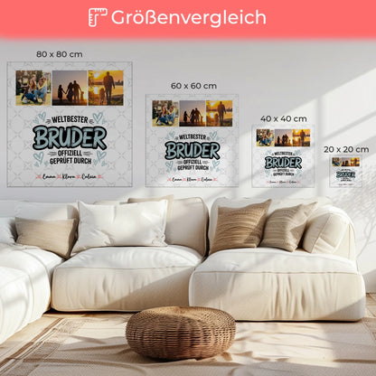 Personalisierte Leinwand Fotocollage für Bruder Weltbester Bruder Offiziell Geprüft Durch 6