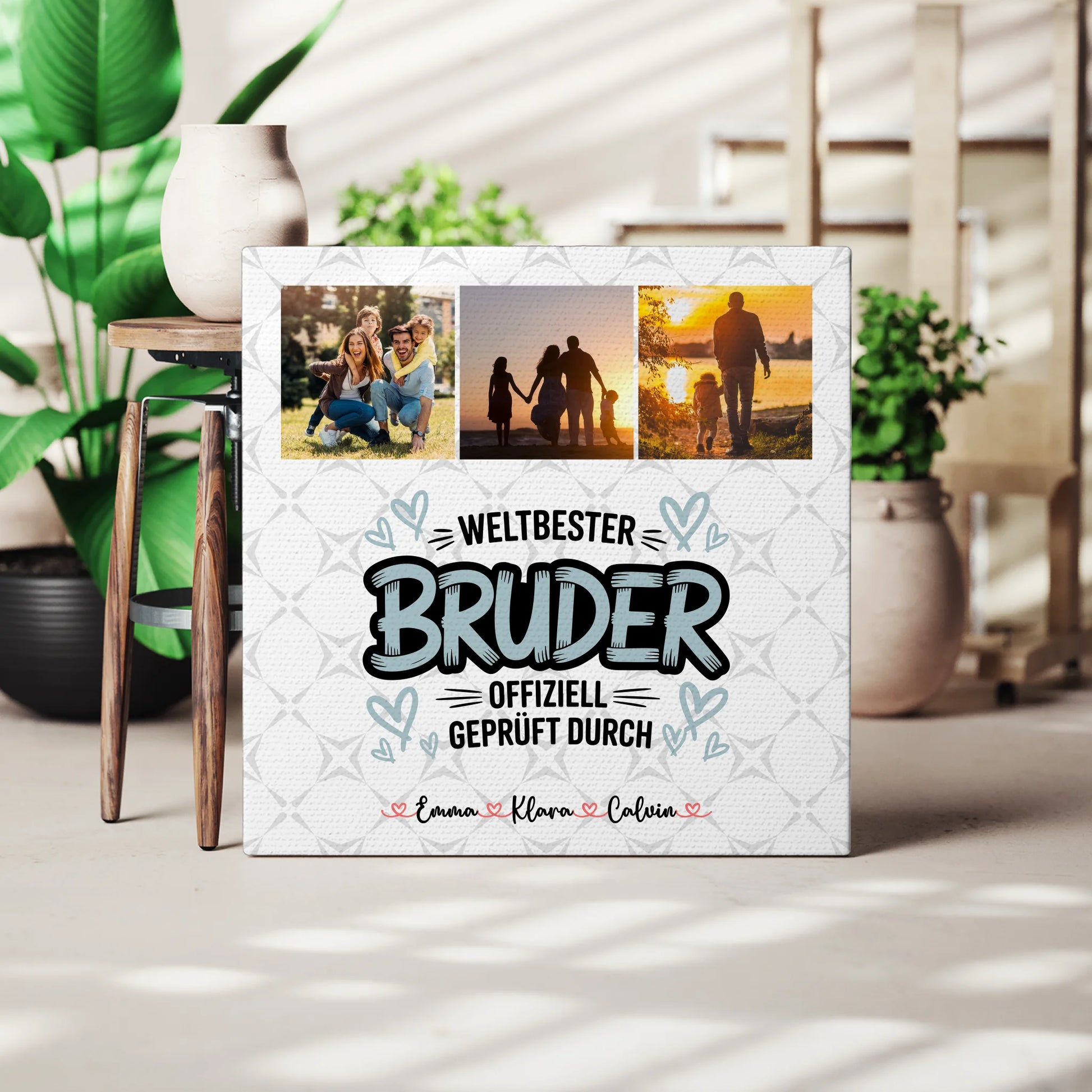 Personalisierte Leinwand Fotocollage für Bruder Weltbester Bruder Offiziell Geprüft Durch 3
