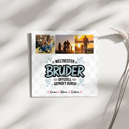 Personalisierte Leinwand Fotocollage für Bruder Weltbester Bruder Offiziell Geprüft Durch 4