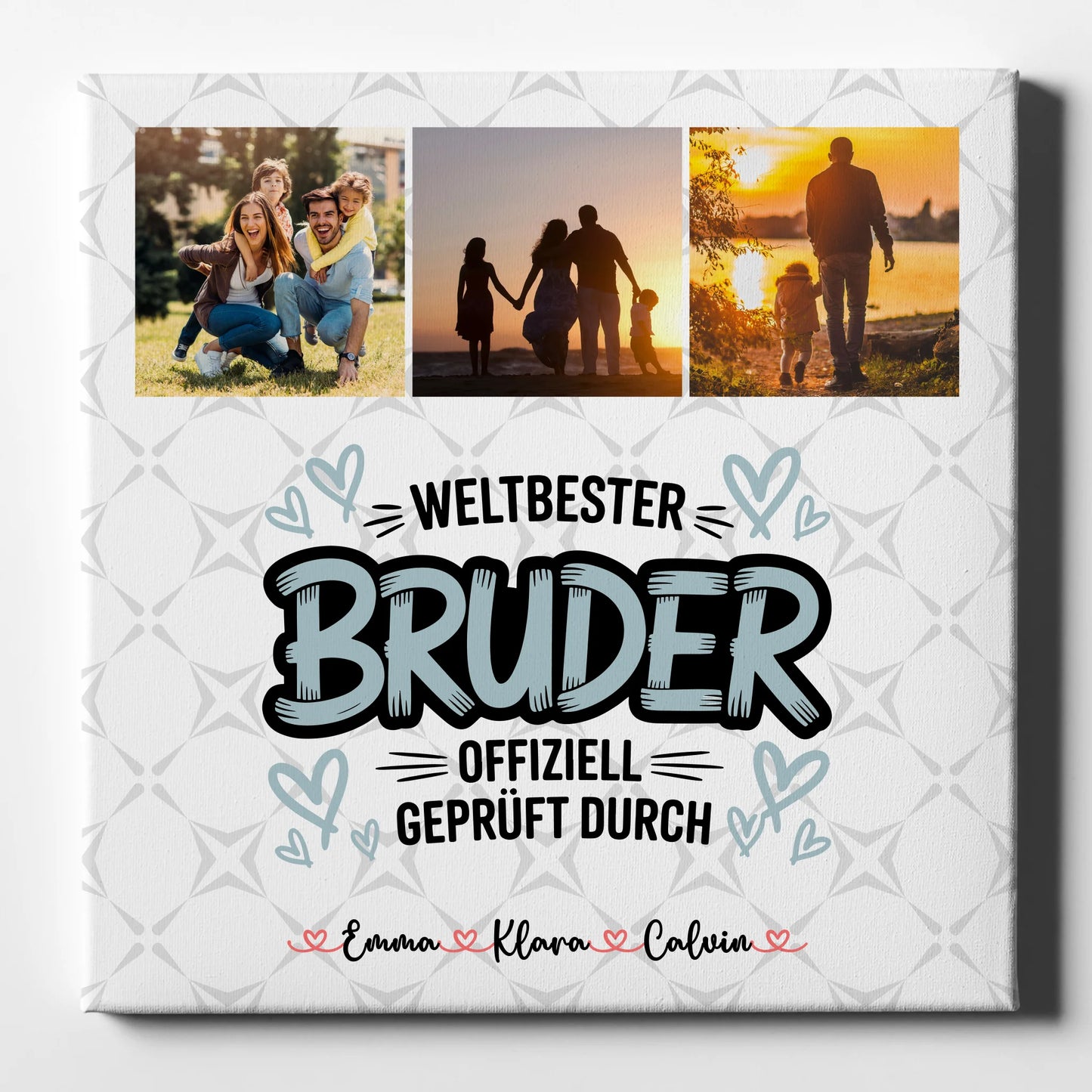 Personalisierte Leinwand Fotocollage für Bruder Weltbester Bruder Offiziell Geprüft Durch 1