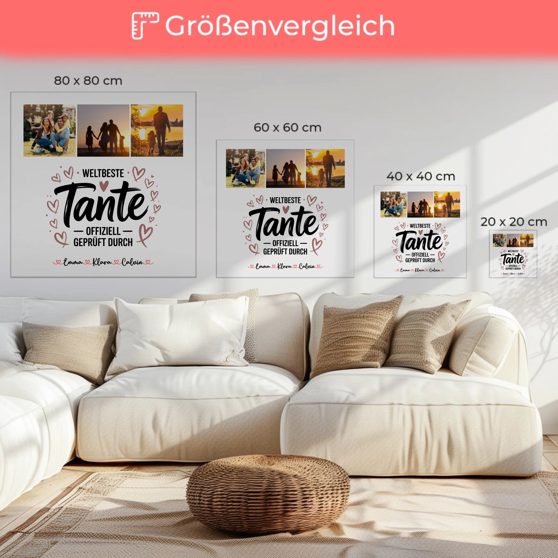 Personalisierte Leinwand Wandbild Fotocollage für Tante Weltbeste Tante Offiziell Geprüft Durch 6