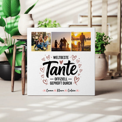 Personalisierte Leinwand Wandbild Fotocollage für Tante Weltbeste Tante Offiziell Geprüft Durch 3