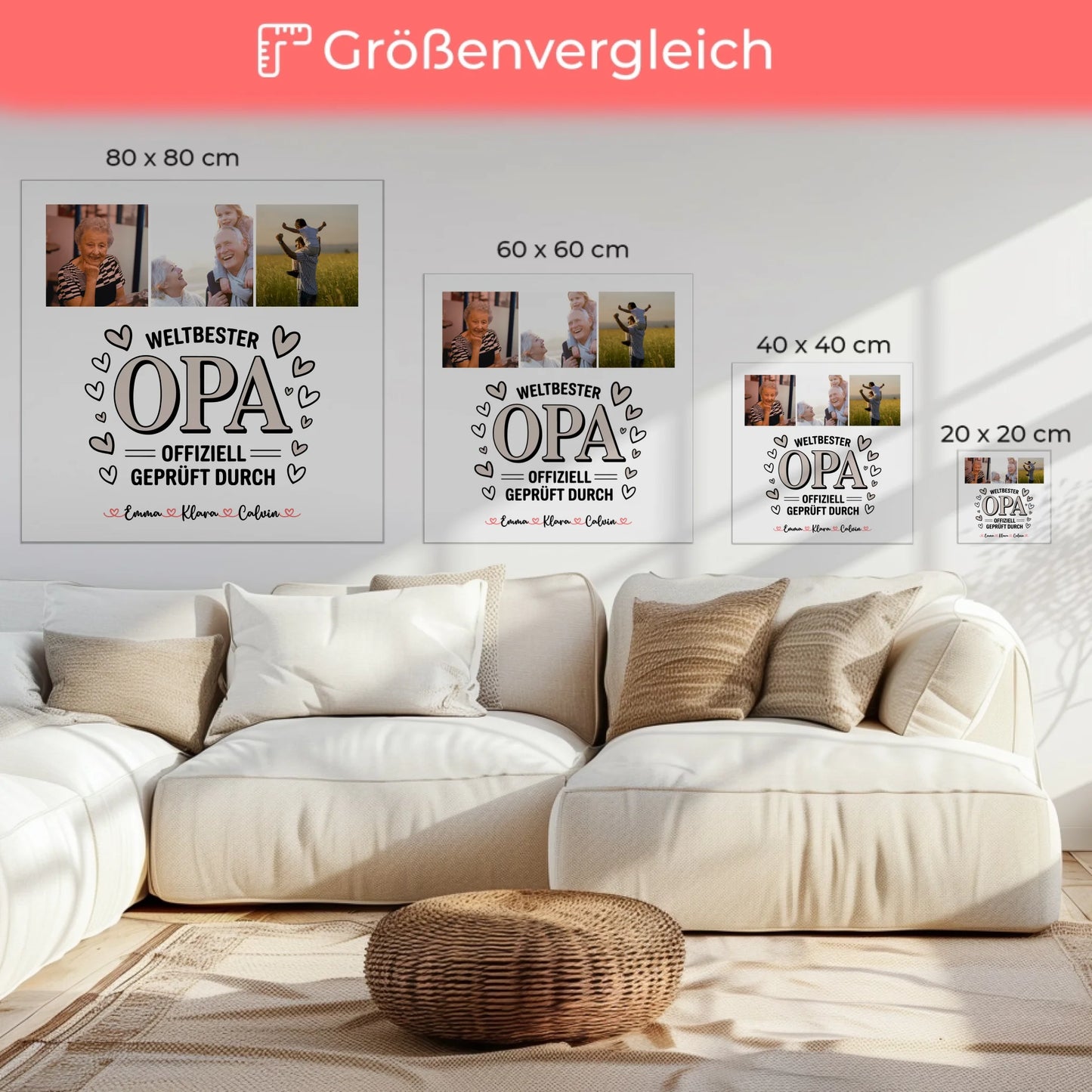 Personalisierte Leinwand Fotocollage für Opa Weltbester Opa Offiziell Geprüft Durch 6