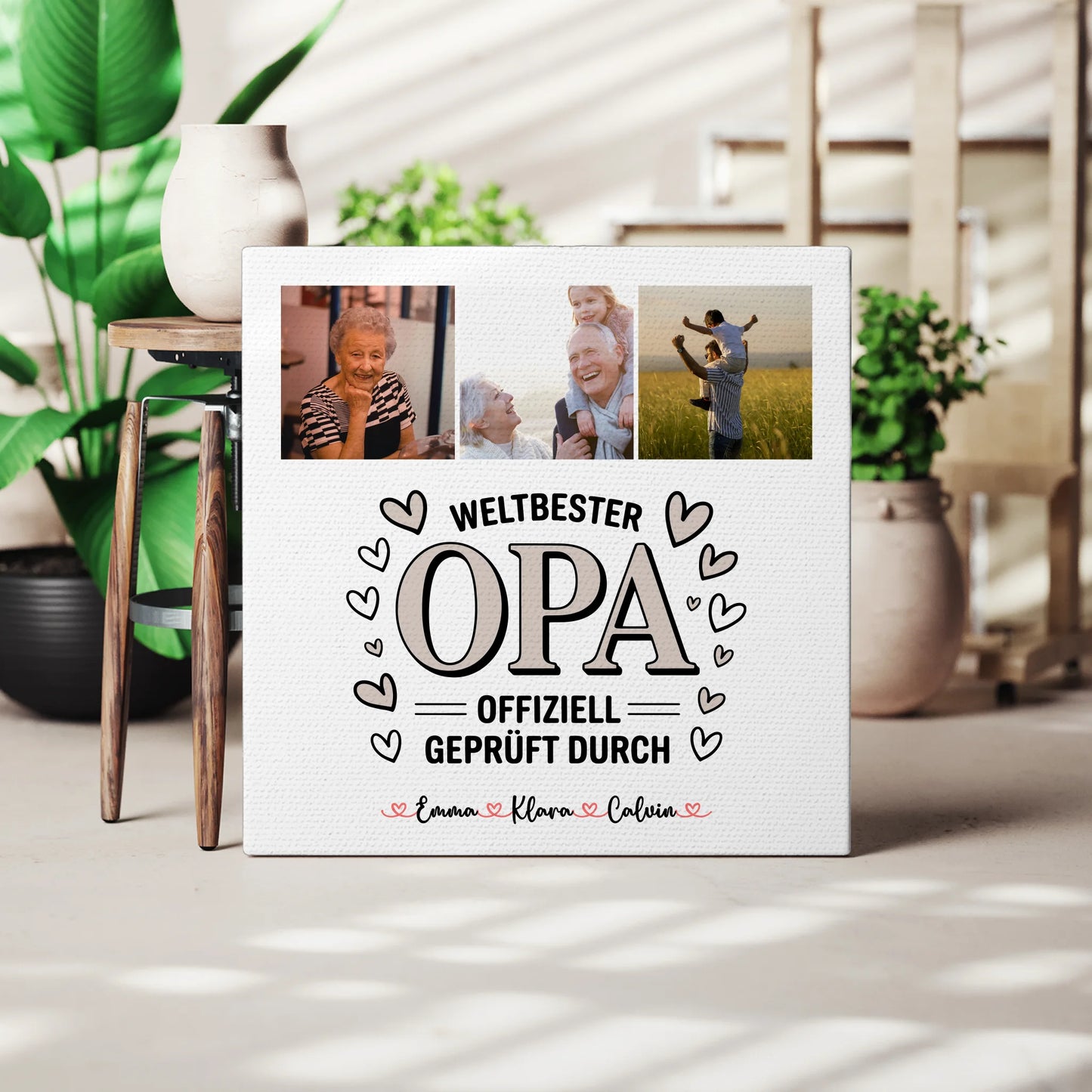Personalisierte Leinwand Fotocollage für Opa Weltbester Opa Offiziell Geprüft Durch 3