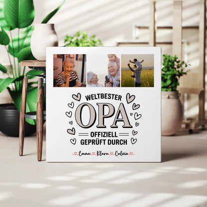 Personalisierte Leinwand Fotocollage für Opa Weltbester Opa Offiziell Geprüft Durch 3