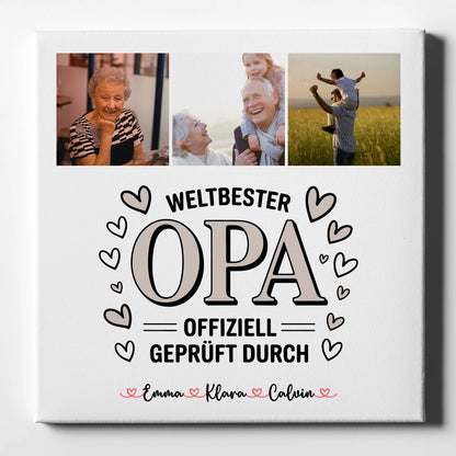 Personalisierte Leinwand Fotocollage für Opa Weltbester Opa Offiziell Geprüft Durch 1