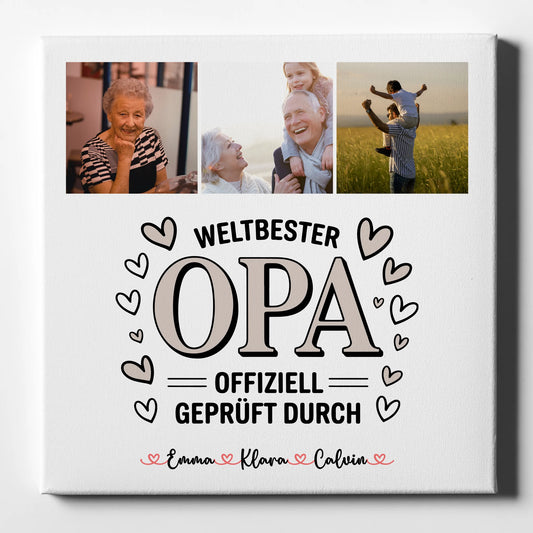 Personalisierte Leinwand Fotocollage für Opa Weltbester Opa Offiziell Geprüft Durch 1