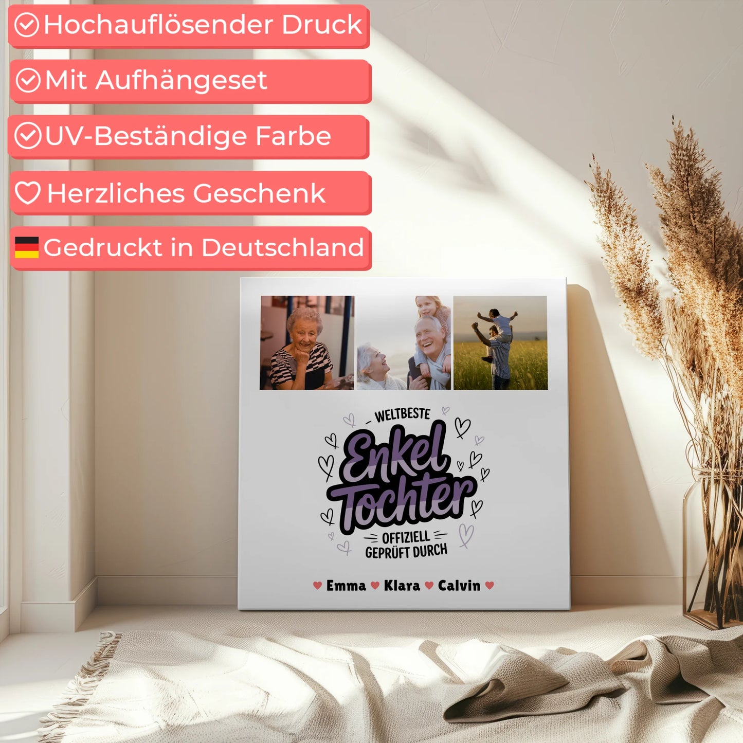 Leinwand Personalisiert Geschenk Fotocollage Enkeltochter Weltbeste Enkeltochter Offiziell Geprüft Durch 5