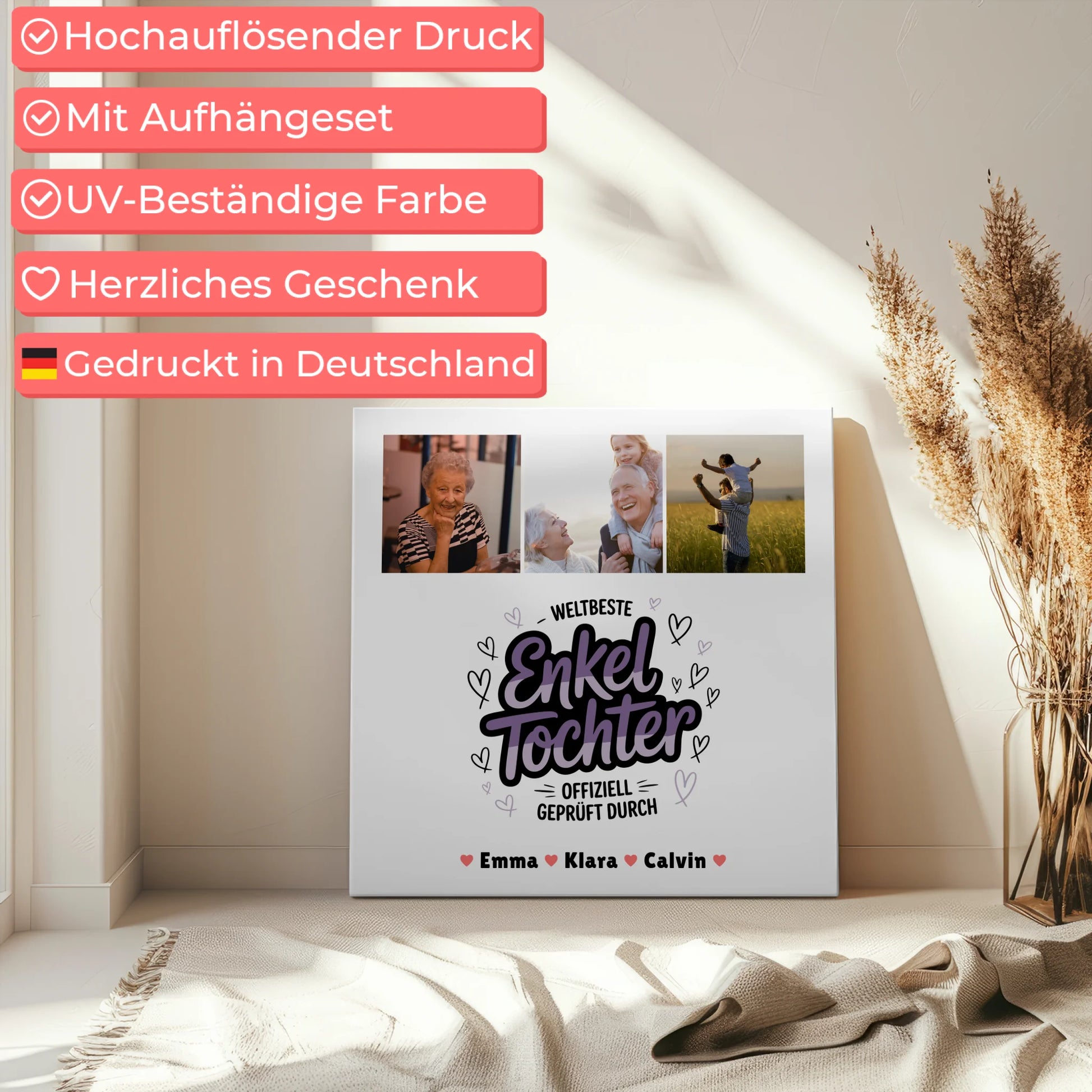 Leinwand Personalisiert Geschenk Fotocollage Enkeltochter Weltbeste Enkeltochter Offiziell Geprüft Durch 5