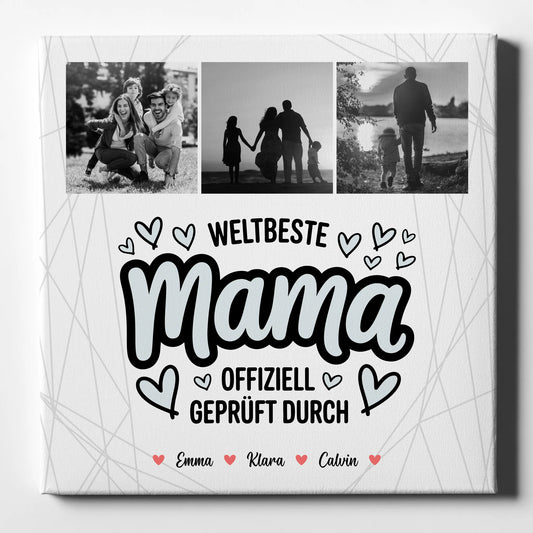 Personalisierte Leinwand für Mama Weltbeste Mama Offiziell Geprüft Durch Mama Fotocollage Geschenk 1