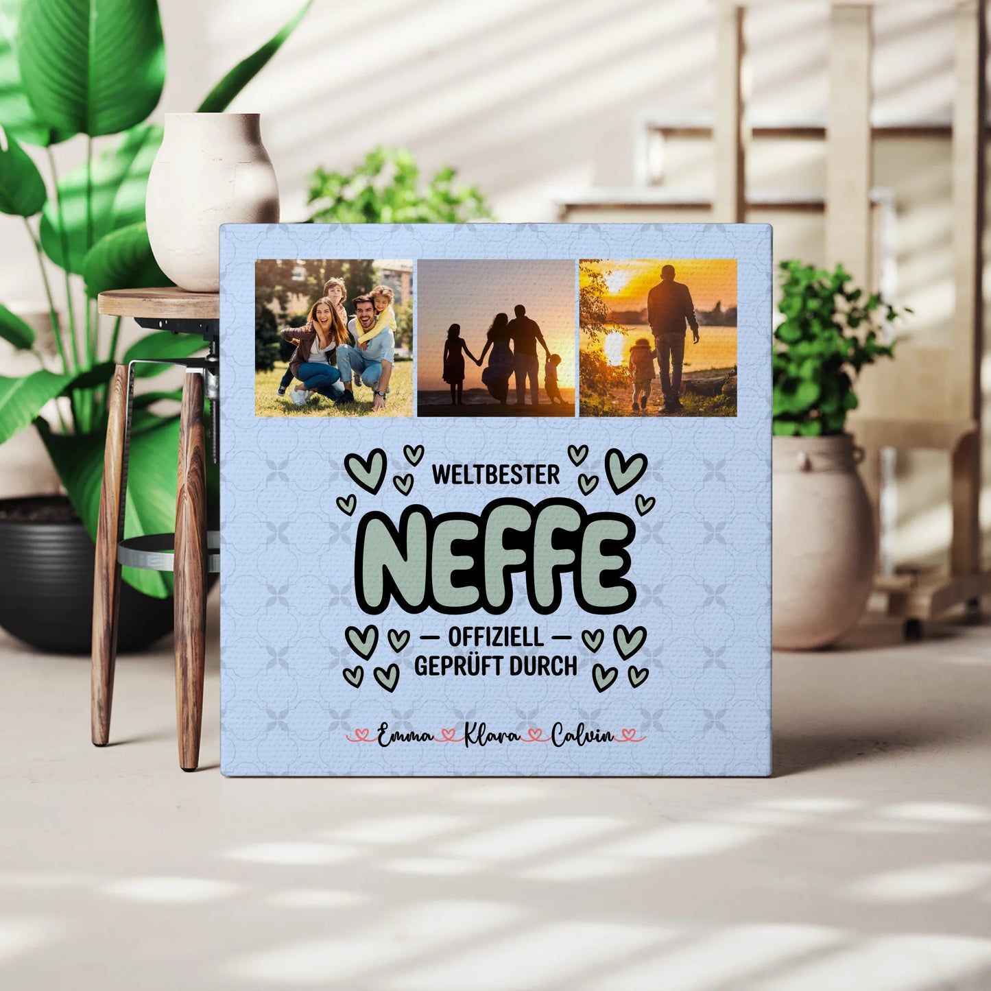 Leinwand Personalisiert Fotocollage für Neffe Weltbester Neffe Offiziell Geprüft Durch 3