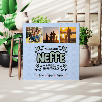 Leinwand Personalisiert Fotocollage für Neffe Weltbester Neffe Offiziell Geprüft Durch 3