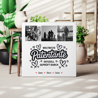 Leinwand Bild Patentante Fotocollage Weltbeste Patentante Offiziell Geprüft Durch Personalisiertes Geschenk 3