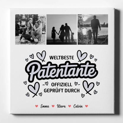 Leinwand Bild Patentante Fotocollage Weltbeste Patentante Offiziell Geprüft Durch Personalisiertes Geschenk 1