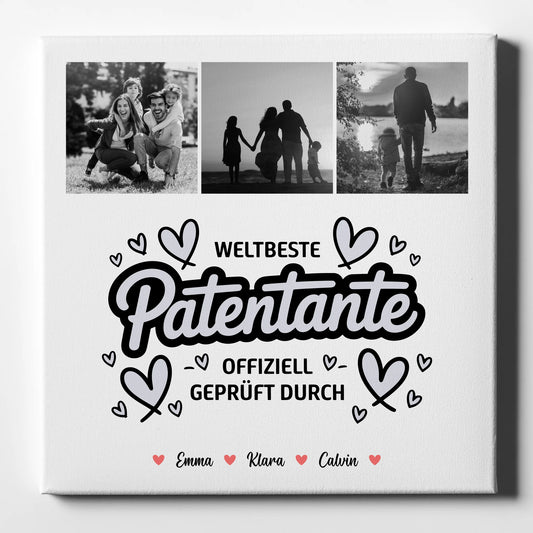 Leinwand Bild Patentante Fotocollage Weltbeste Patentante Offiziell Geprüft Durch Personalisiertes Geschenk 1