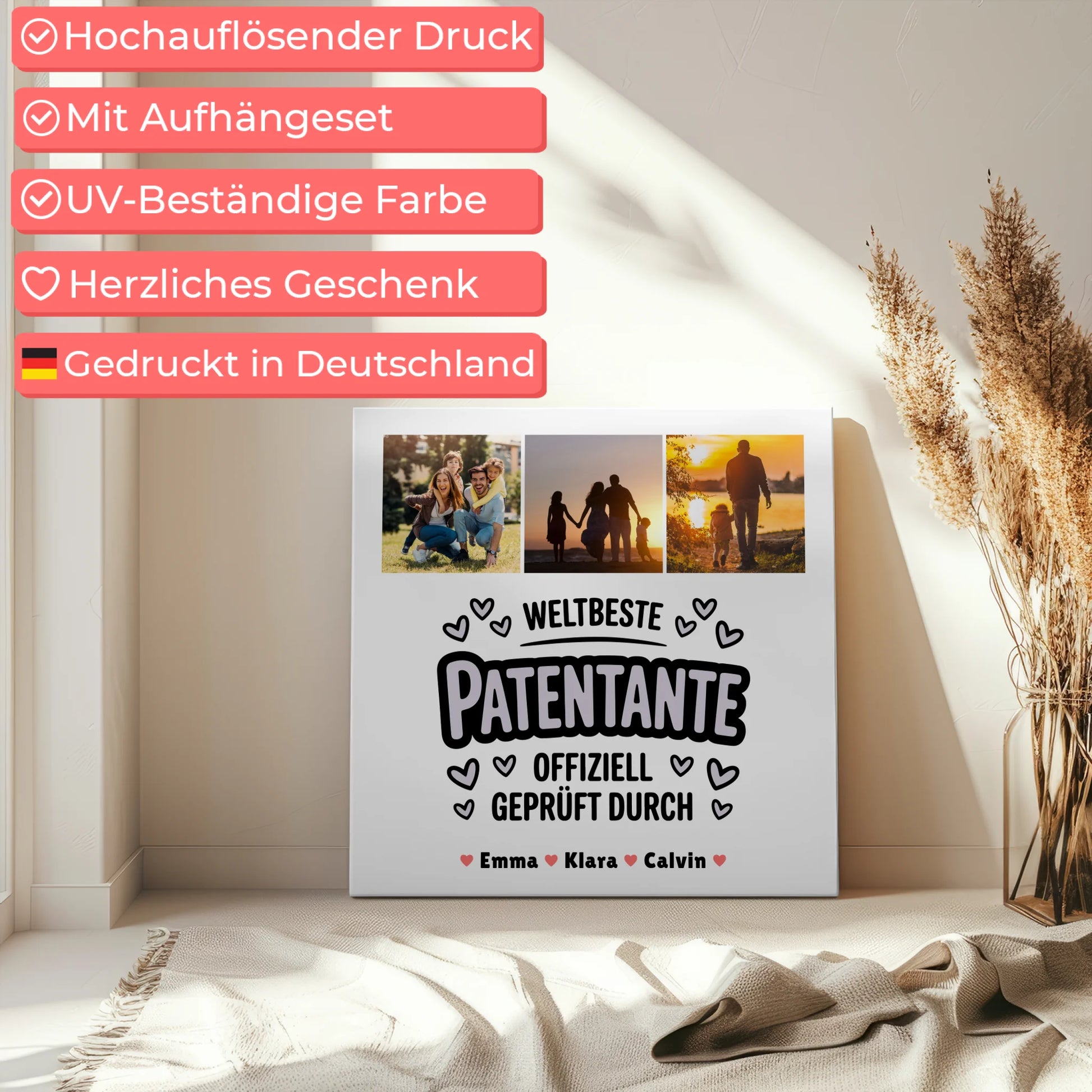 Leinwand Wandbild Geschenk Fotocollage Patentante Weltbeste Patentante Offiziell Geprüft Durch 5