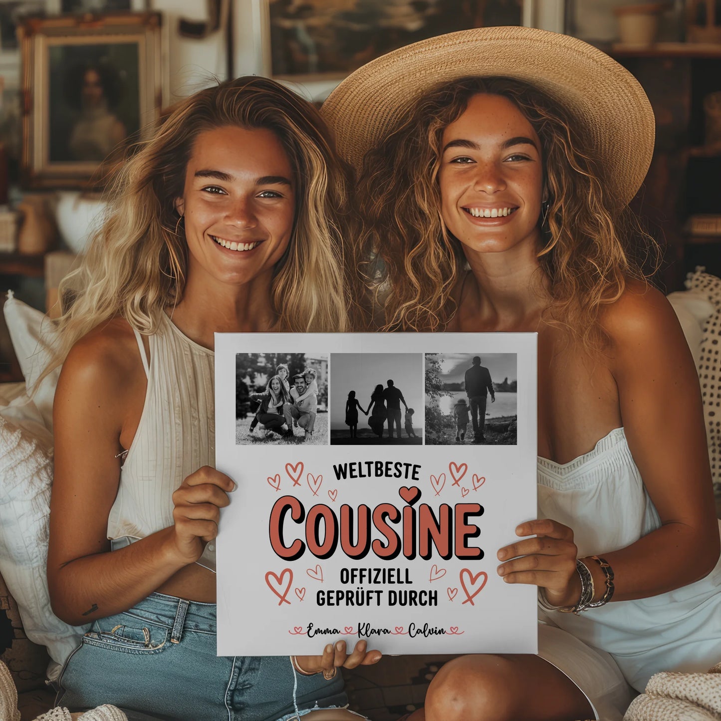 Leinwand Bild Cousine Fotocollage Weltbeste Cousine Offiziell Geprüft Durch personalisiertes Geschenk 2