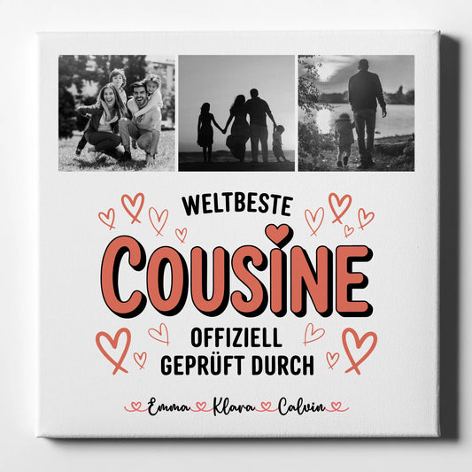 Leinwand Bild Cousine Fotocollage Weltbeste Cousine Offiziell Geprüft Durch personalisiertes Geschenk 1