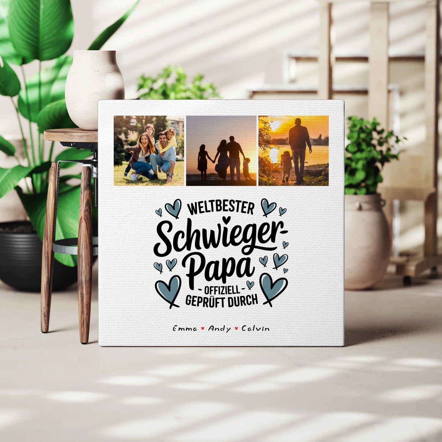 Personalisierte Leinwand Geschenk Fotocollage Schwiegerpapa Weltbester Schwiegerpapa Offiziell Geprüft Durch 3