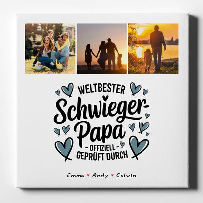Personalisierte Leinwand Geschenk Fotocollage Schwiegerpapa Weltbester Schwiegerpapa Offiziell Geprüft Durch 1