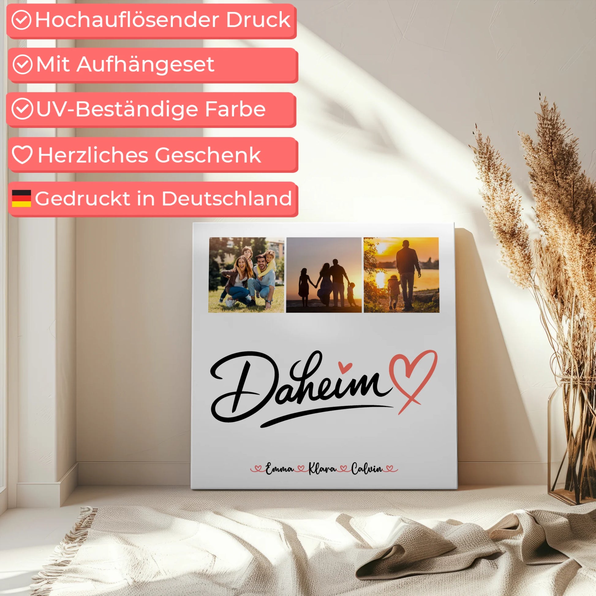 Leinwand Wandbild Familie Personalisiert Fotocollage für Familie Daheim 5