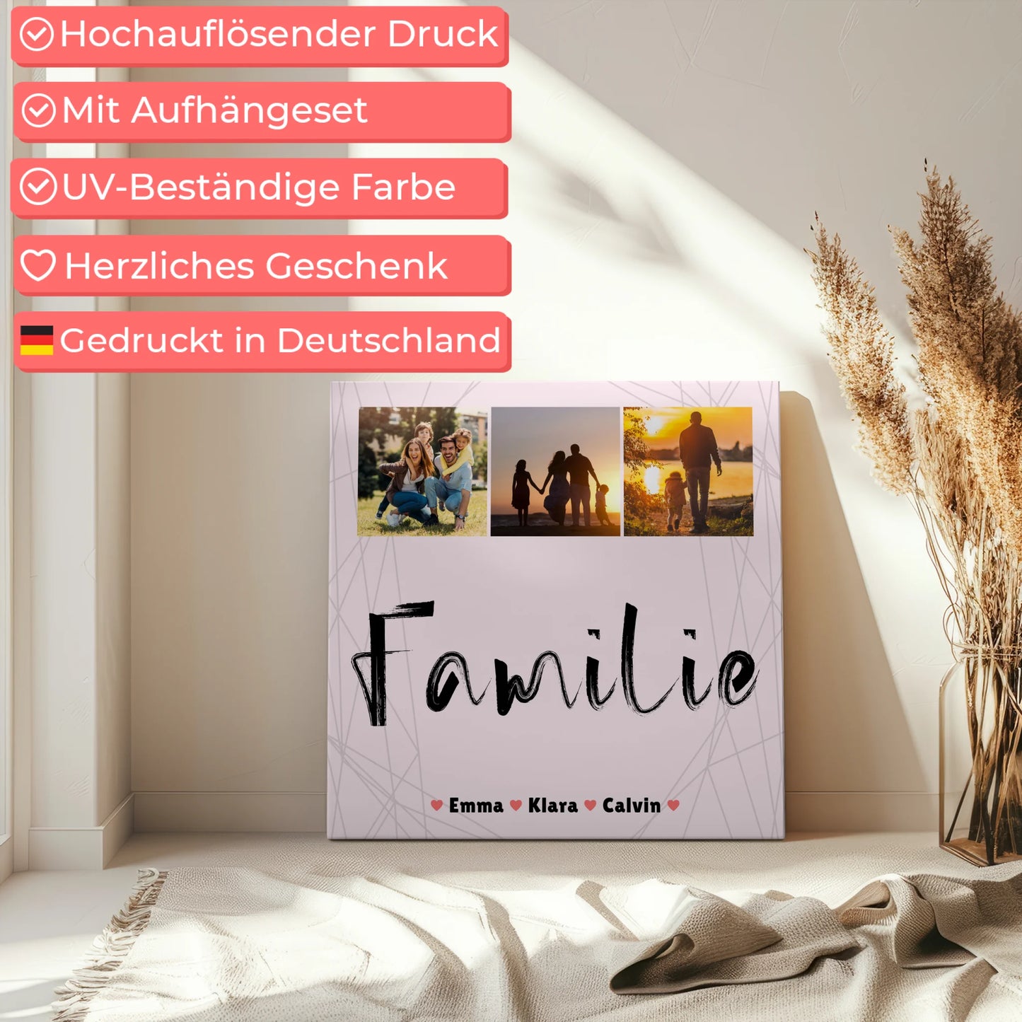 Leinwand Wandbild Familie Personalisiert Geschenk Fotocollage Familie für Zuhause 5