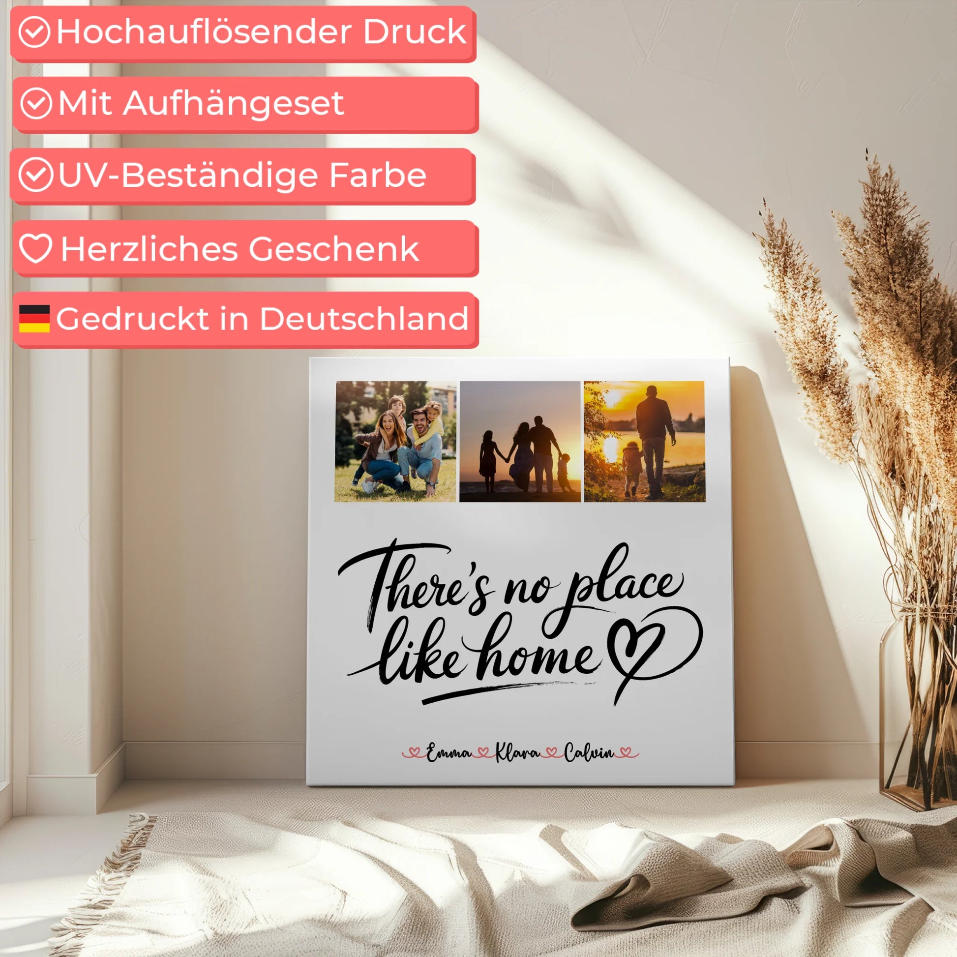 Familien Leinwand Personalisiert mit Fotocollage für Familie No Place Like Home Geschenk 5