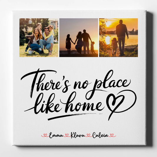 Familien Leinwand Personalisiert mit Fotocollage für Familie No Place Like Home Geschenk 1