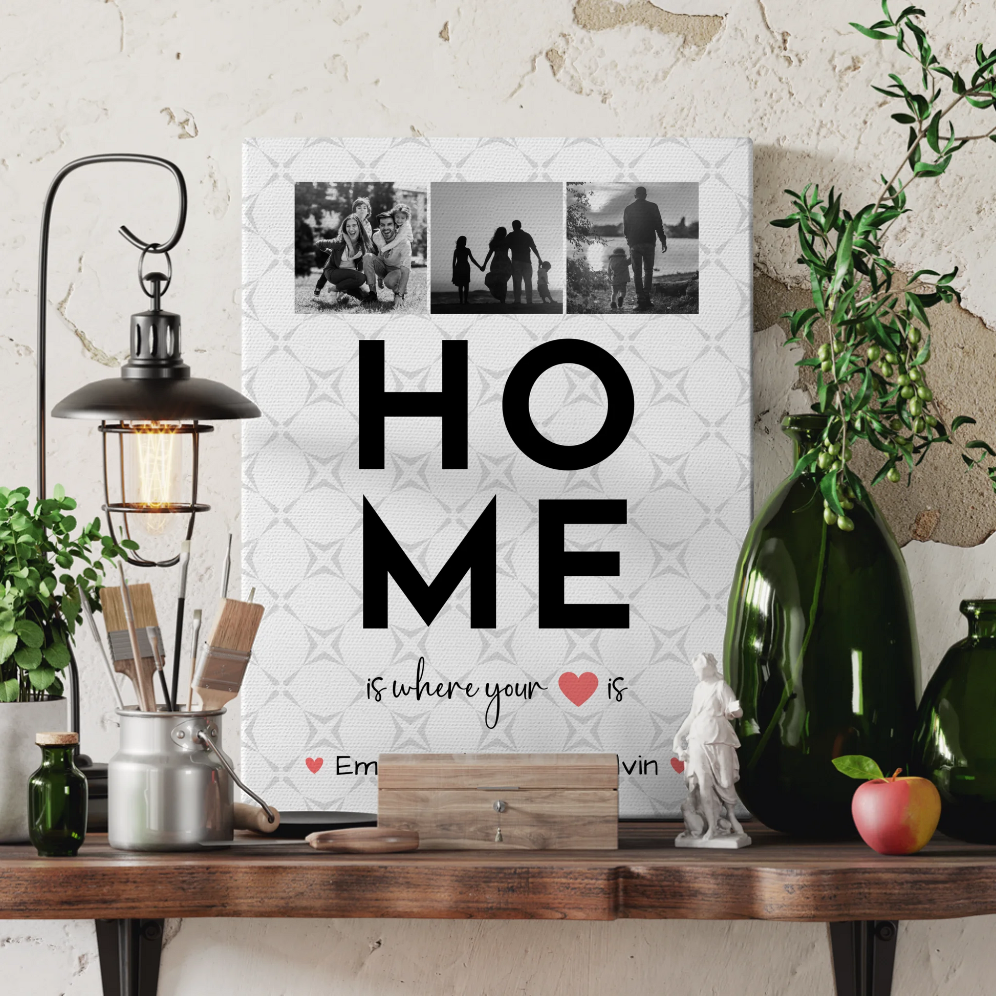 Familienbild Personalisiert Leinwand Geschenk Fotocollage Familie Home Is Where Your Heart Is 3