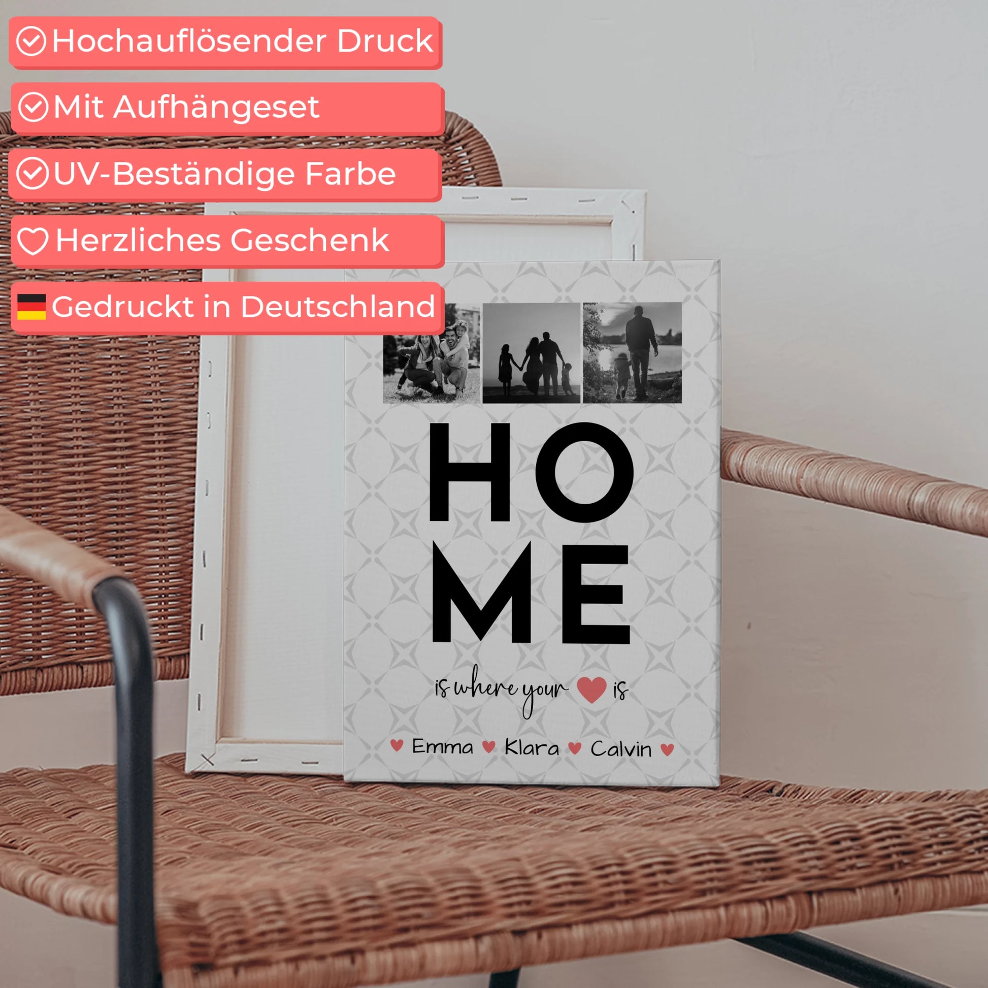 Familienbild Personalisiert Leinwand Geschenk Fotocollage Familie Home Is Where Your Heart Is 5
