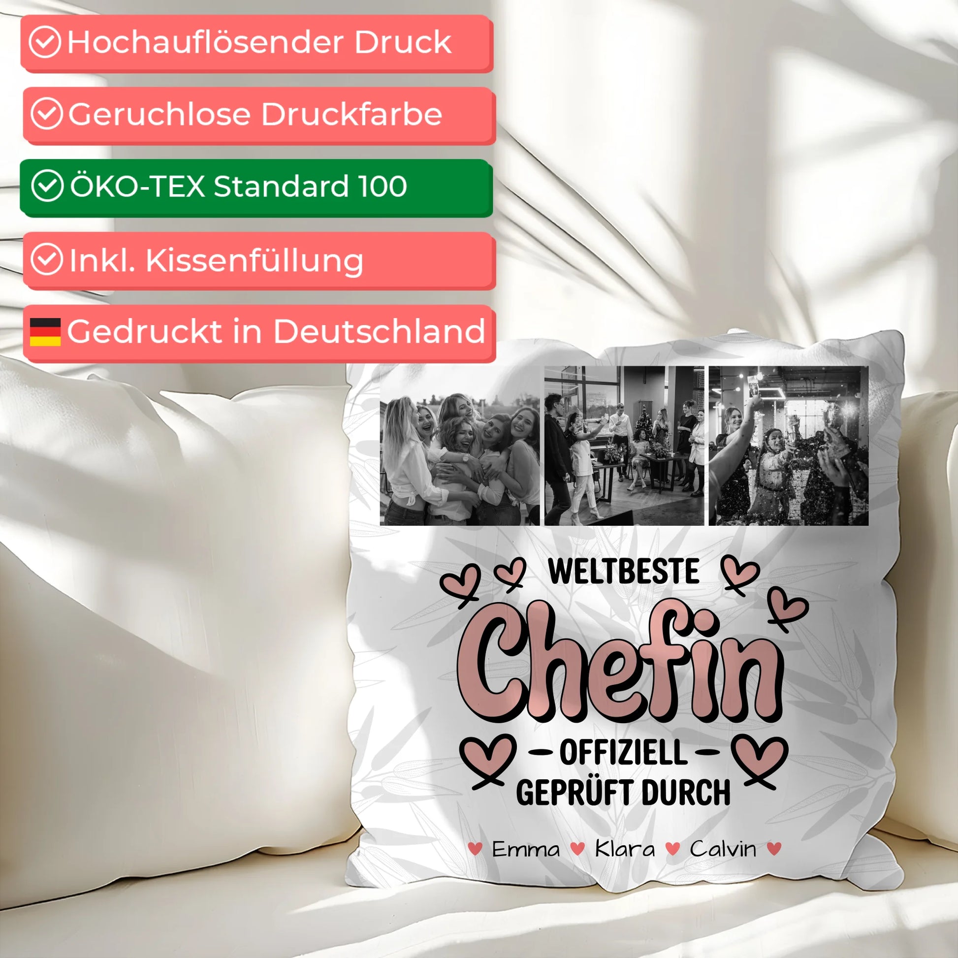 Personalisierte Geschenke mit Namen Kissen Fotocollage Chefin Weltbeste Chefin Offiziell Geprüft Durch 2