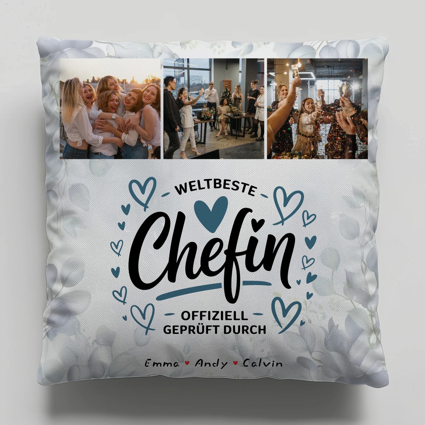 Personalisierte Geschenke für Chefin mit Namen Kissen Geschenk Fotocollage Weltbeste Chefin Offiziell Geprüft Durch 1