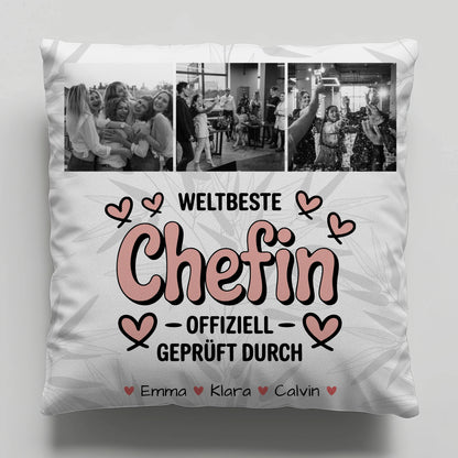 Personalisierte Geschenke mit Namen Kissen Fotocollage Chefin Weltbeste Chefin Offiziell Geprüft Durch 1