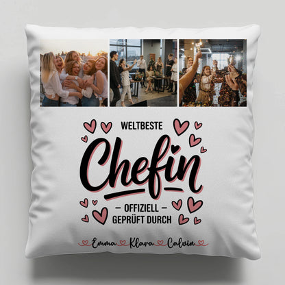 Kissen Mit Namen Fotocollage für Chefin Weltbeste Chefin Offiziell Geprüft Durch Geschenk 1