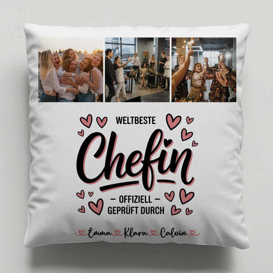 Kissen Mit Namen Fotocollage für Chefin Weltbeste Chefin Offiziell Geprüft Durch Geschenk 1