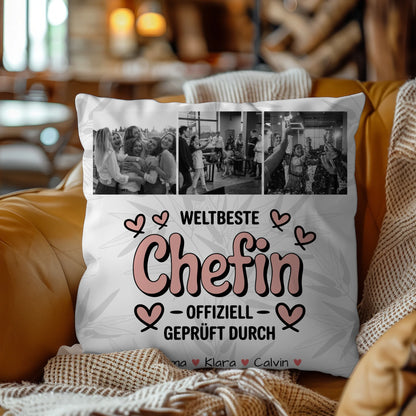 Personalisierte Geschenke mit Namen Kissen Fotocollage Chefin Weltbeste Chefin Offiziell Geprüft Durch 4