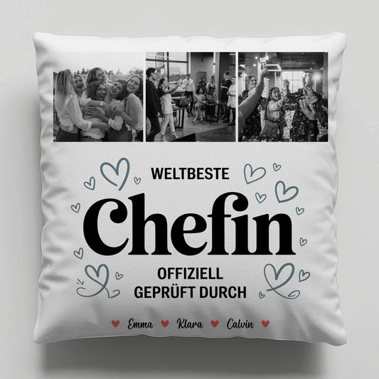 Personalisierte Kissen Mit Namen Chefin Fotocollage Weltbeste Chefin Offiziell Geprüft Durch 1