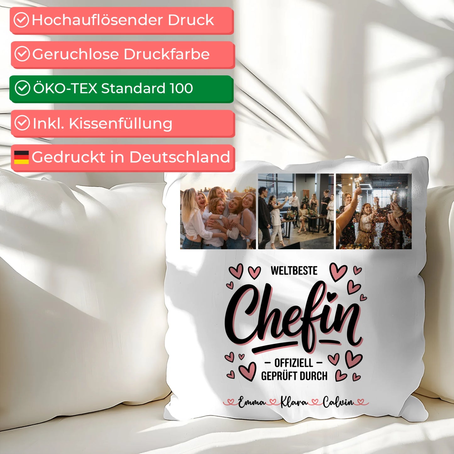 Kissen Mit Namen Fotocollage für Chefin Weltbeste Chefin Offiziell Geprüft Durch Geschenk 2