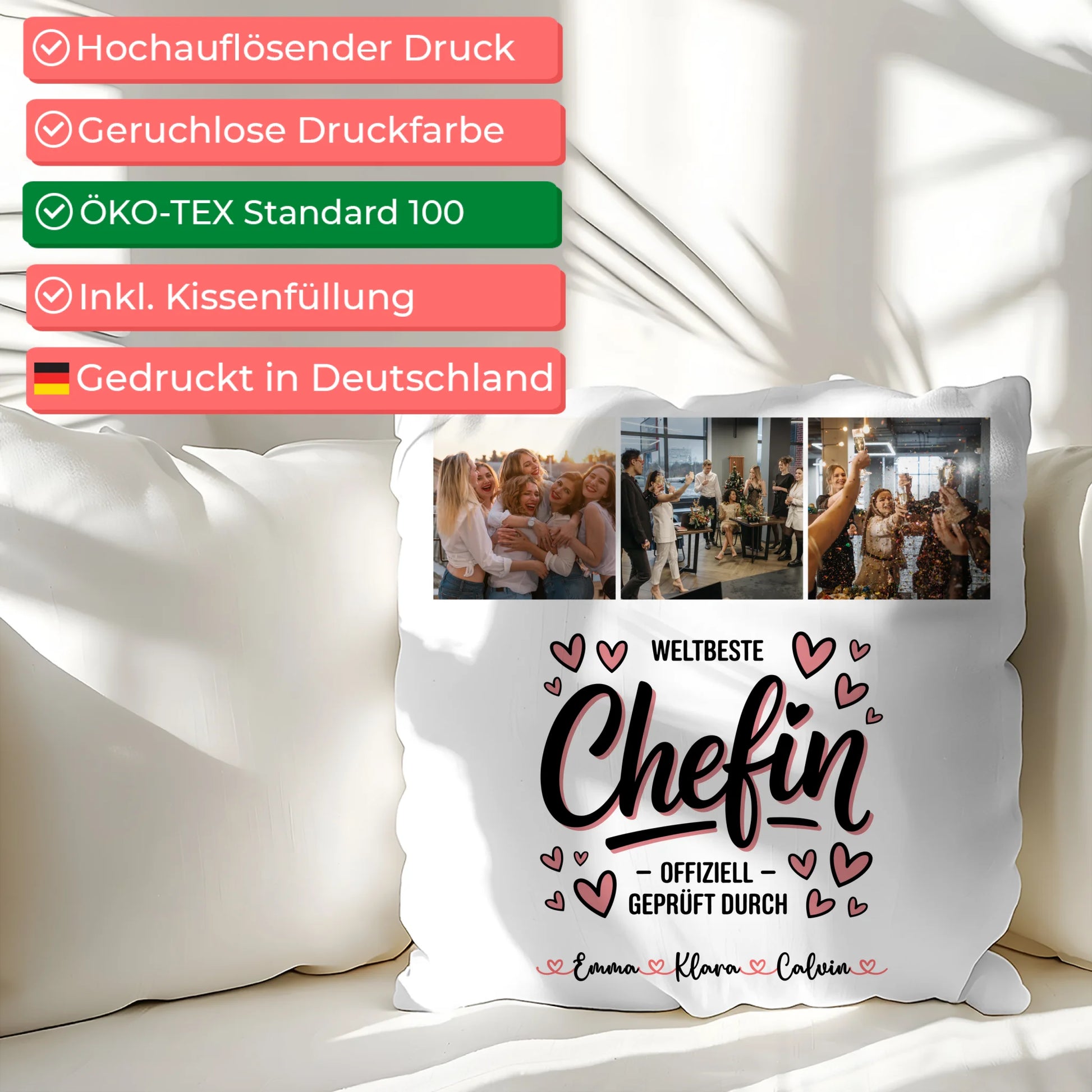 Kissen Mit Namen Fotocollage für Chefin Weltbeste Chefin Offiziell Geprüft Durch Geschenk 2