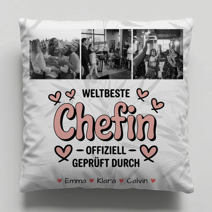 Personalisierte Geschenke mit Namen Kissen Fotocollage Chefin Weltbeste Chefin Offiziell Geprüft Durch 6