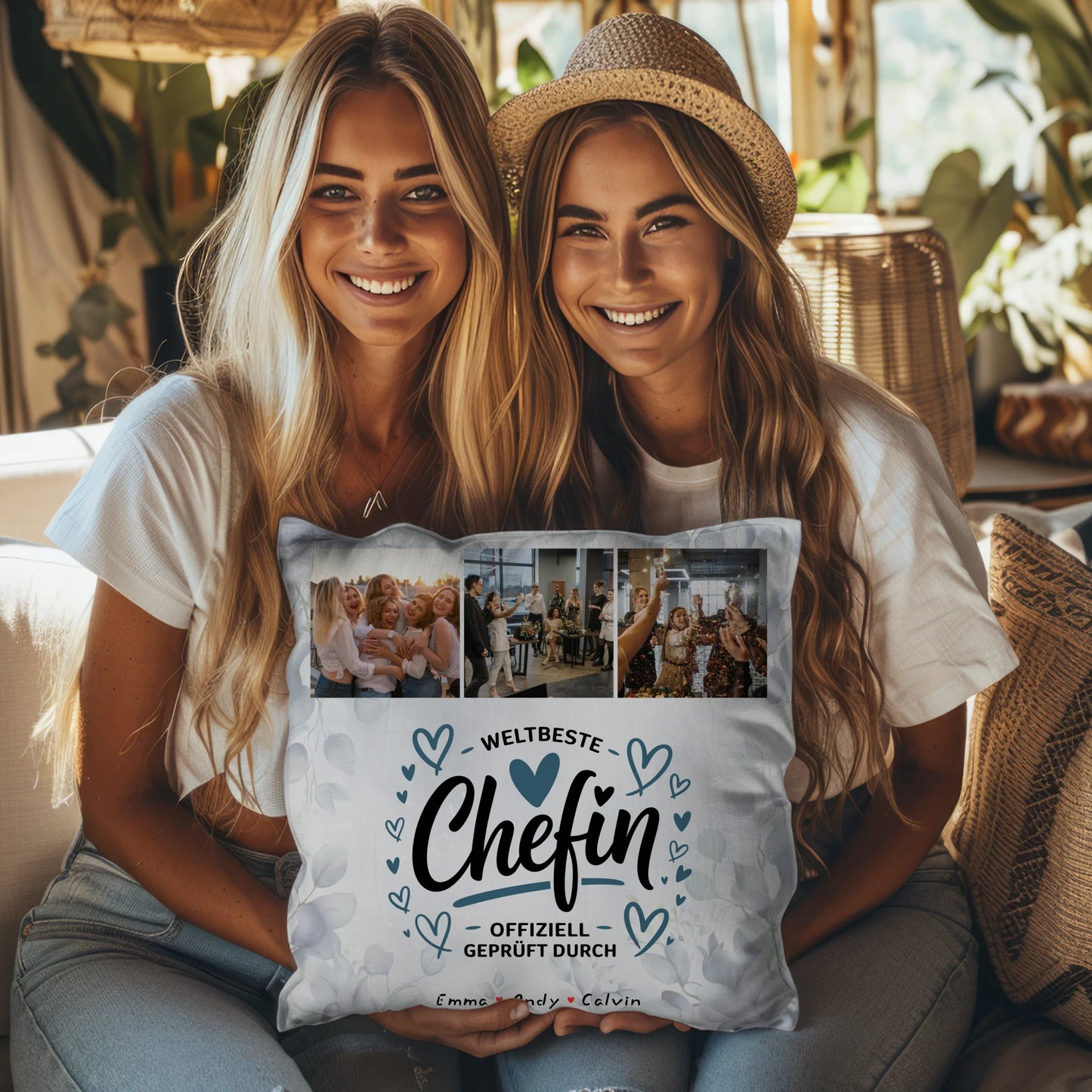 Personalisierte Geschenke für Chefin mit Namen Kissen Geschenk Fotocollage Weltbeste Chefin Offiziell Geprüft Durch 3