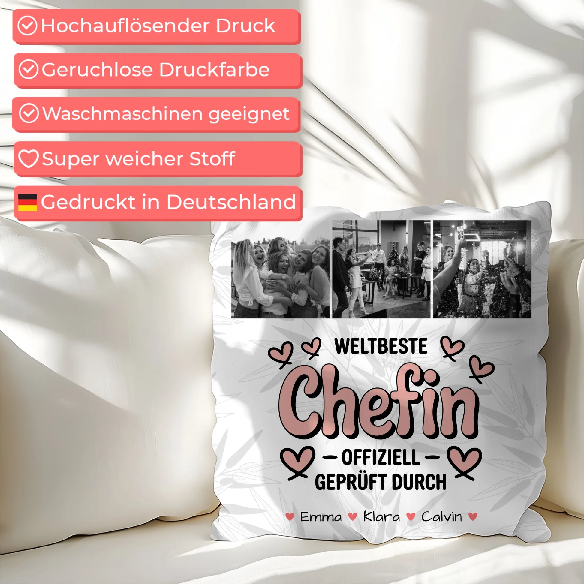 Personalisierte Geschenke mit Namen Kissen Fotocollage Chefin Weltbeste Chefin Offiziell Geprüft Durch 7