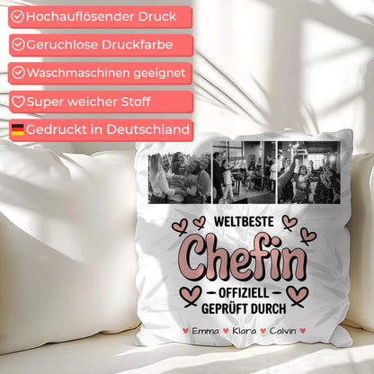 Personalisierte Geschenke mit Namen Kissen Fotocollage Chefin Weltbeste Chefin Offiziell Geprüft Durch 7