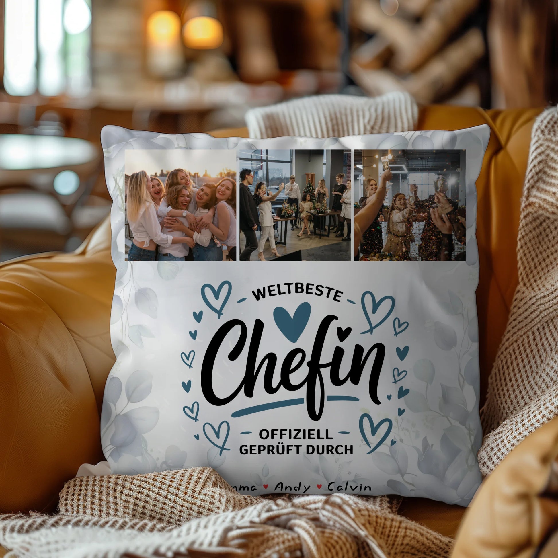 Personalisierte Geschenke für Chefin mit Namen Kissen Geschenk Fotocollage Weltbeste Chefin Offiziell Geprüft Durch 4