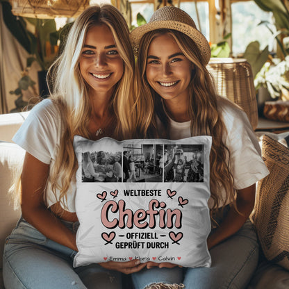 Personalisierte Geschenke mit Namen Kissen Fotocollage Chefin Weltbeste Chefin Offiziell Geprüft Durch 8
